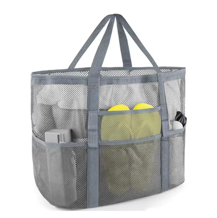 Mesh Beach Bag Multi-Pocket Organizer Handbag Shoulder Beach Bag Large-Capacity Portable Tote Bags For Vacation Organizing