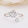 Korean Style Fresh Zircon Crown Heart Open Ring - S925 Sterling Silver