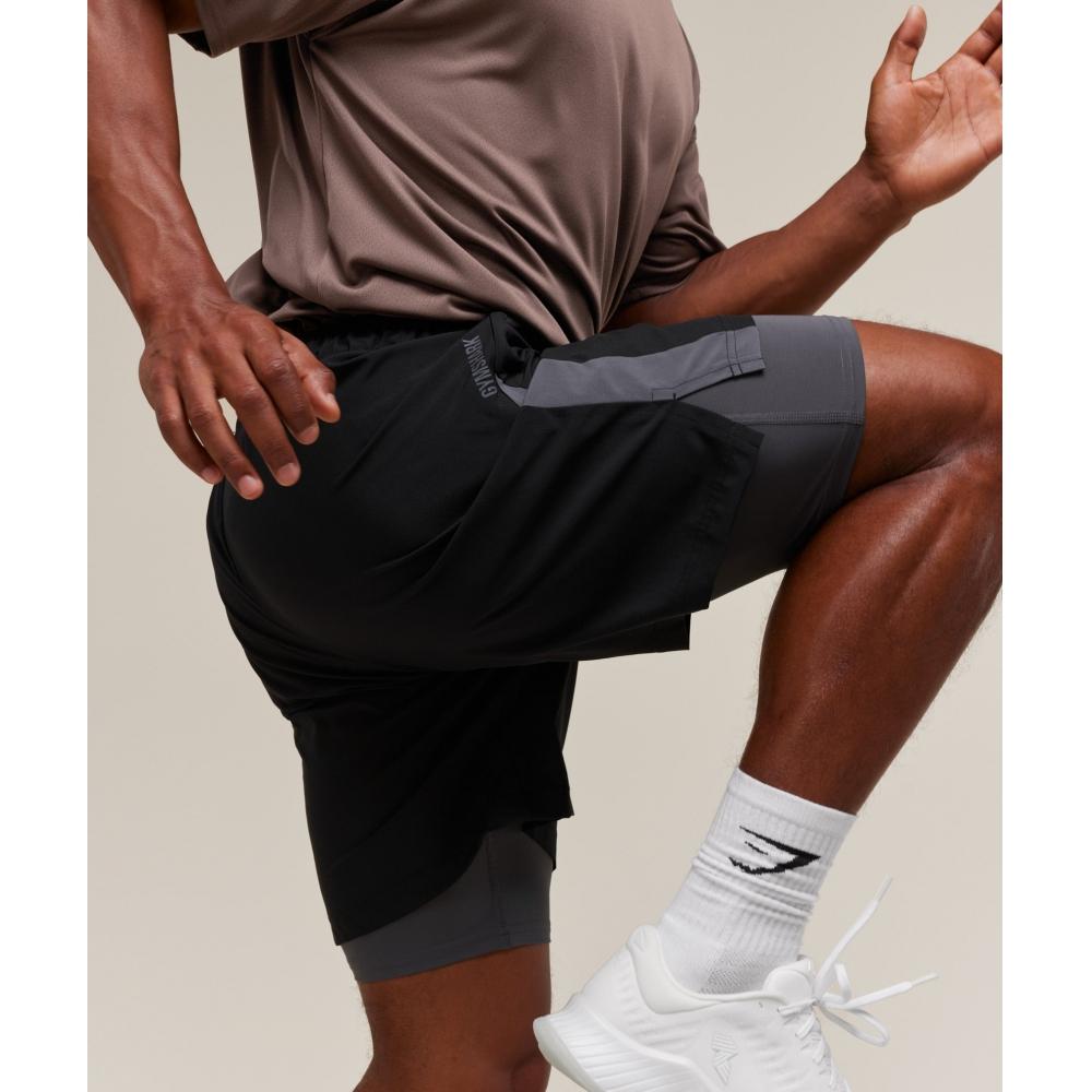 Gymshark Sport 7 2 In 1 Shorts Black Dark Grey A2c4m Bb3k