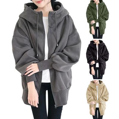 Dicker Mantel für Damen im Herbst und Winter, warm, einfarbig, mittellang, Fleecejacke mit Taschen, locker