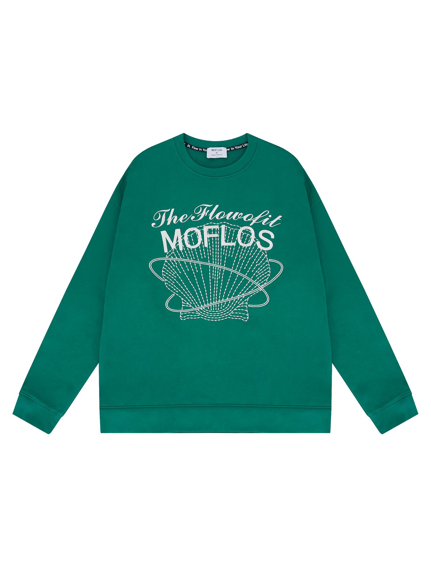 Зеленая толстовка Mofros с вышивкой ракушек S