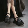 Johnature Genuine Leather Thick Soled Sandals Retro Round Toe Thick Heel Women's Platform Shoes