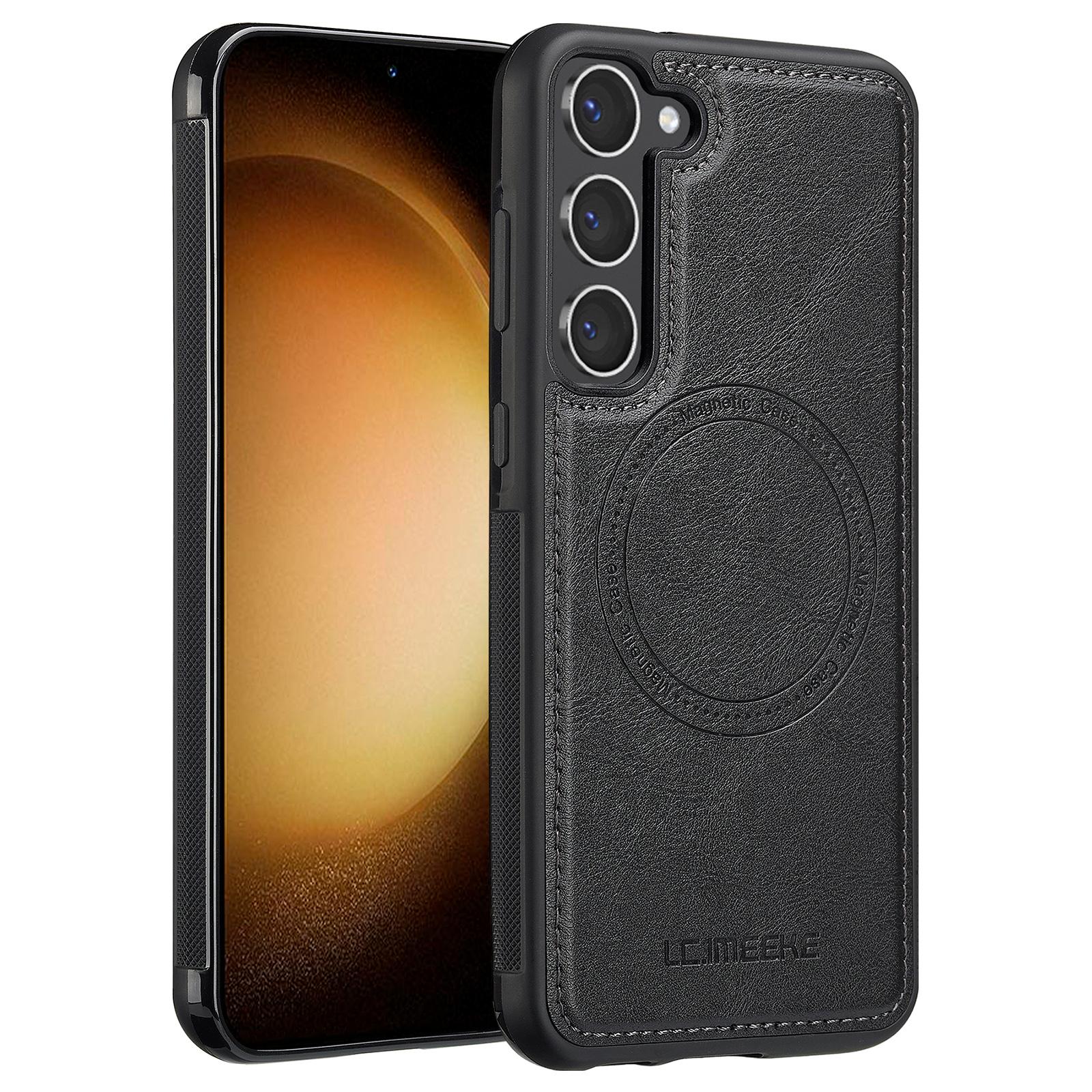 

LC.IMEEKE For Samsung Galaxy S23+ Magnetic Case Compatible with MagSafe Leather TPU Back Cover Black