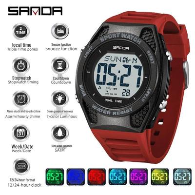 Sanda Trendy Waterproof Sports Watch with Alarm, Stopwatch & Luminous Features for Men & Women.
