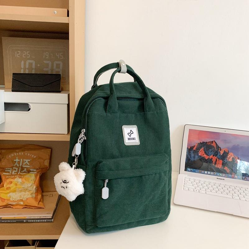 

Новый рюкзак из полосатого бархата, повседневный, большой вместимости, мужской и женский, для пар, однотонный, студенческий, школьный, универсальный, модный Without pendant зелёный