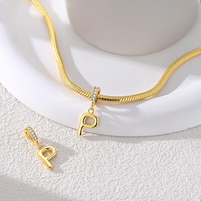 Copper Golden Letter P Charms Fit Original Bracelet Making Gift For Woman Jewelry Diy Fashion Pendant