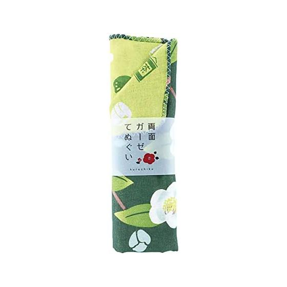 Double-Sided Gauze Tenugui - Camellia Flower Pattern - Triple Gauze - Dyed On Both Sides