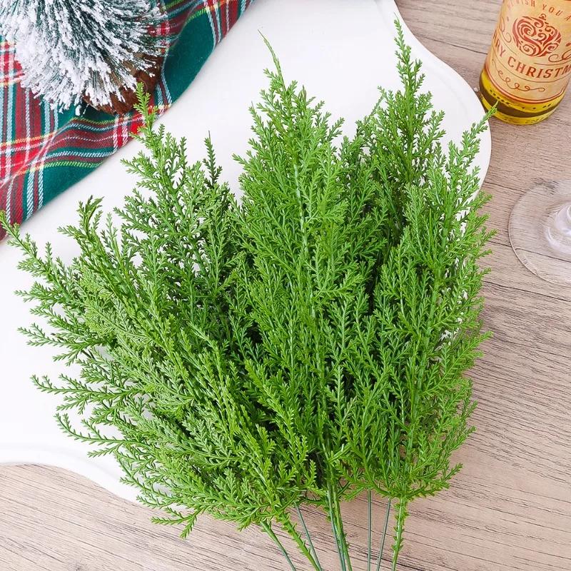 Artificial Pine Needles Branches Christmas Ornament Snowflake Simulation Green Plant Decoration Xmas Tree New Year Party Decors