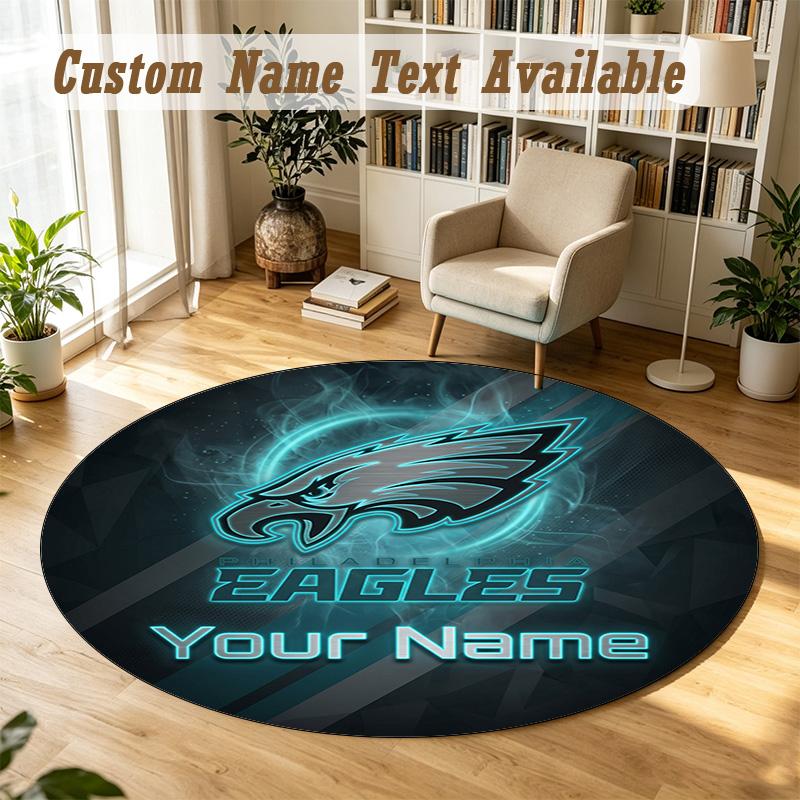 Round Rug Custom NamePhiladelphia Eagles Pattern Non Slip Carpet Home Floor Decor