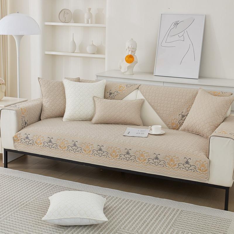 Nordic Ins Color Embroidered Washed Cotton Sofa Cushion Non-slip Sofa Cover Four Seasons Universal Cushion Cover