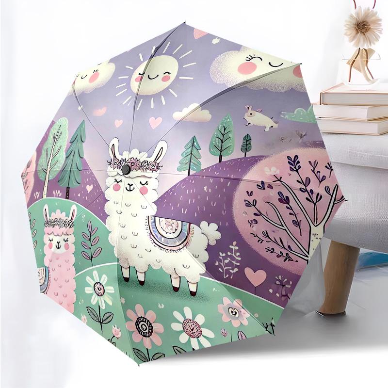 Animals Reading Themed Folding Umbrella Fashion Auto-Open 8 Iron Ribs Plastic Handle Foldable Sunshade Perfect Christmas Gifts