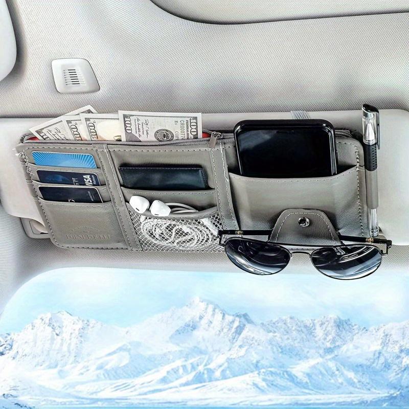 Multifunctional Car Sun Visor Organizer - Storage Bag with Zipper Pouch, Glasses Clip, and Sunglasses Holder - Car Interior Accessories