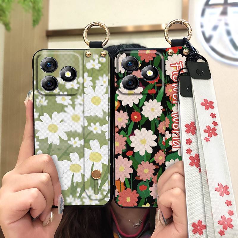 Anti-dust Soft case Phone Case For Ulefone Note18 Ultra Wristband Silicone Protective Oil Painting Fashion Design Flower