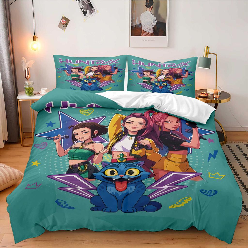 K-Pop Demon Hunters Povlečení pro Fanouškovské Děti Lze Prát v Pračce Odolné Velikost King Queen Twin pro K-pop Dívky Domácí Dekorace Ložnice