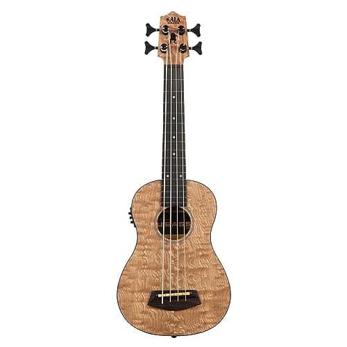 KALA U-Bass Ukulele Bass, Exotic Wood Series, Quilted Ash Body, Roundwound Strings, UBASS-QA-FS, Includes Gig Bag
