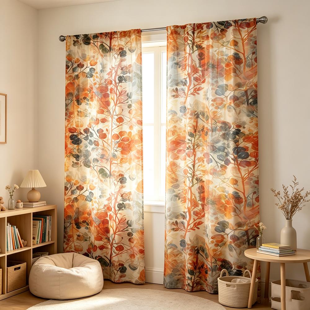 2PCS Orange Autumn Forest Curtains, Fall