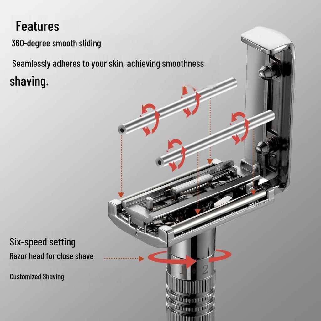 Retro 6-Speed Adjustable Manual Razor & Beard Shaver