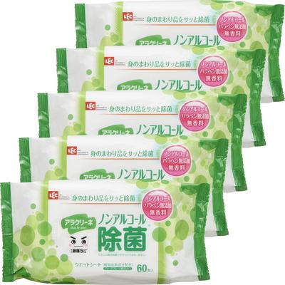 LEC Aracrine Disinfecting Wet 60 Sheets X 5 Packs Made In Japan Ingredients Non-Alcohol Wipes, [Gekiochikun] / / Plant-derived / Alcohol-free /