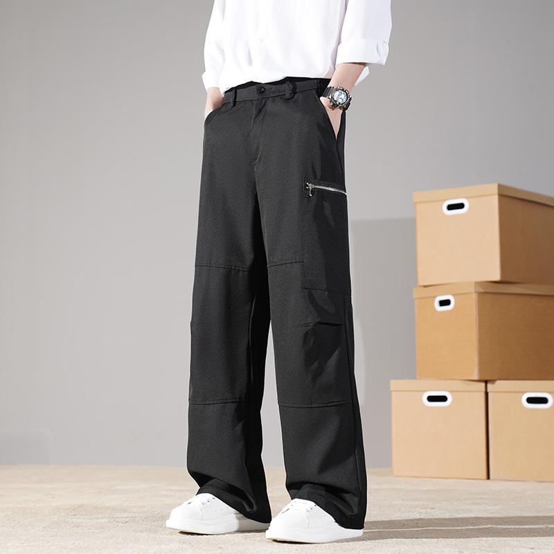 Spring and Summer New Men's Trousers Loose Wide-leg Casual Trousers Drape Zipper Small Trousers Trendy Brand Mopping Paratrooper Trousers