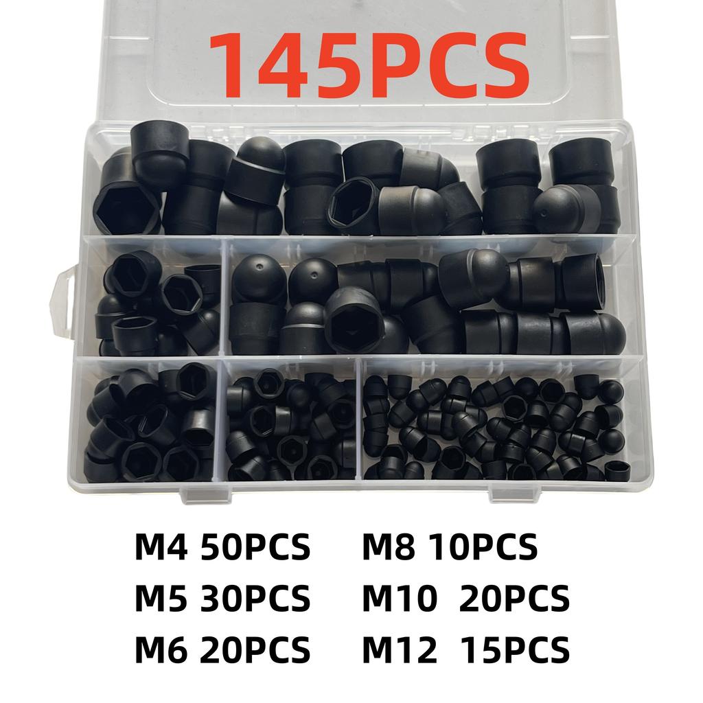 145 Pcs Hex Nut Bolt Cover Screw Cap M4-M12 Nylon Nut Dome Hex Cover Protective Hex Screw Bolt Set