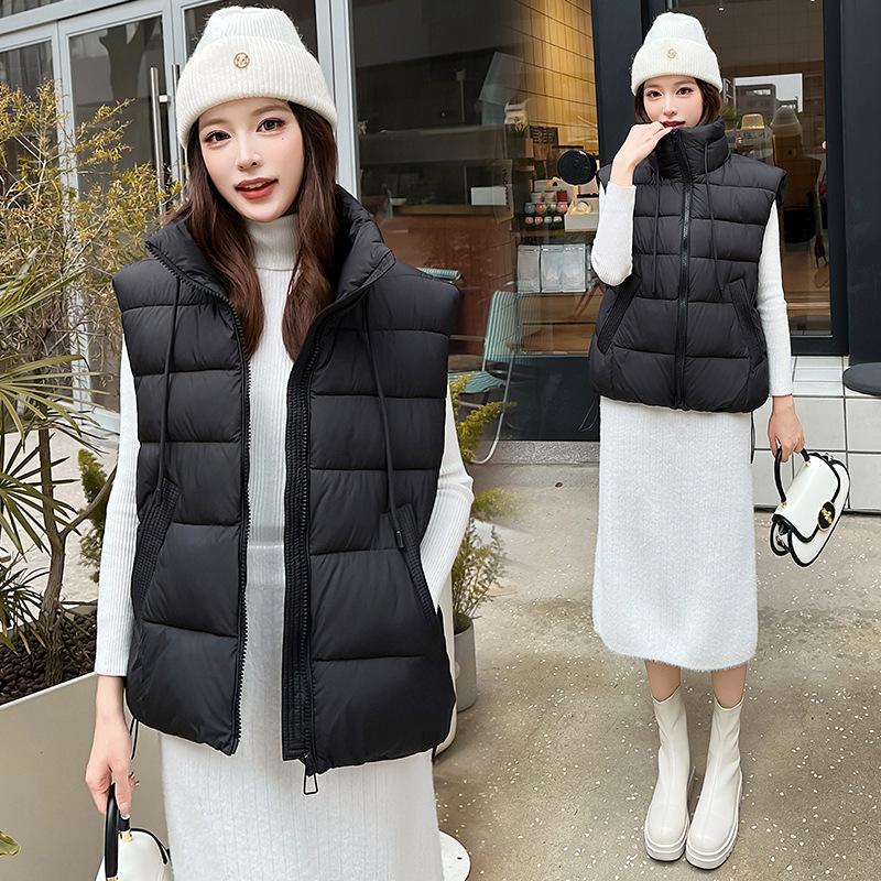 Stand-up collar, down cotton vest, women's outer wear, loose warm sleeveless vest, vest, vest, autumn and winter models, annual fashion vest