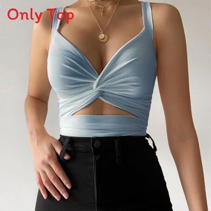 Women Summer Vneck Tank Top With Tiefront Elastic Band For Street Fashion