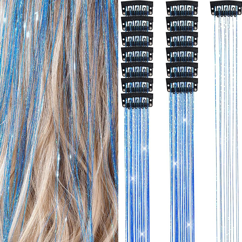 

1/6Pcs Colorful Long Straight Hair Pieces Synthetic Clip-in Hair Extensions Synthetic High Temperature Fiber Wig for Daily Use 20inches&1pc небо синє кольору