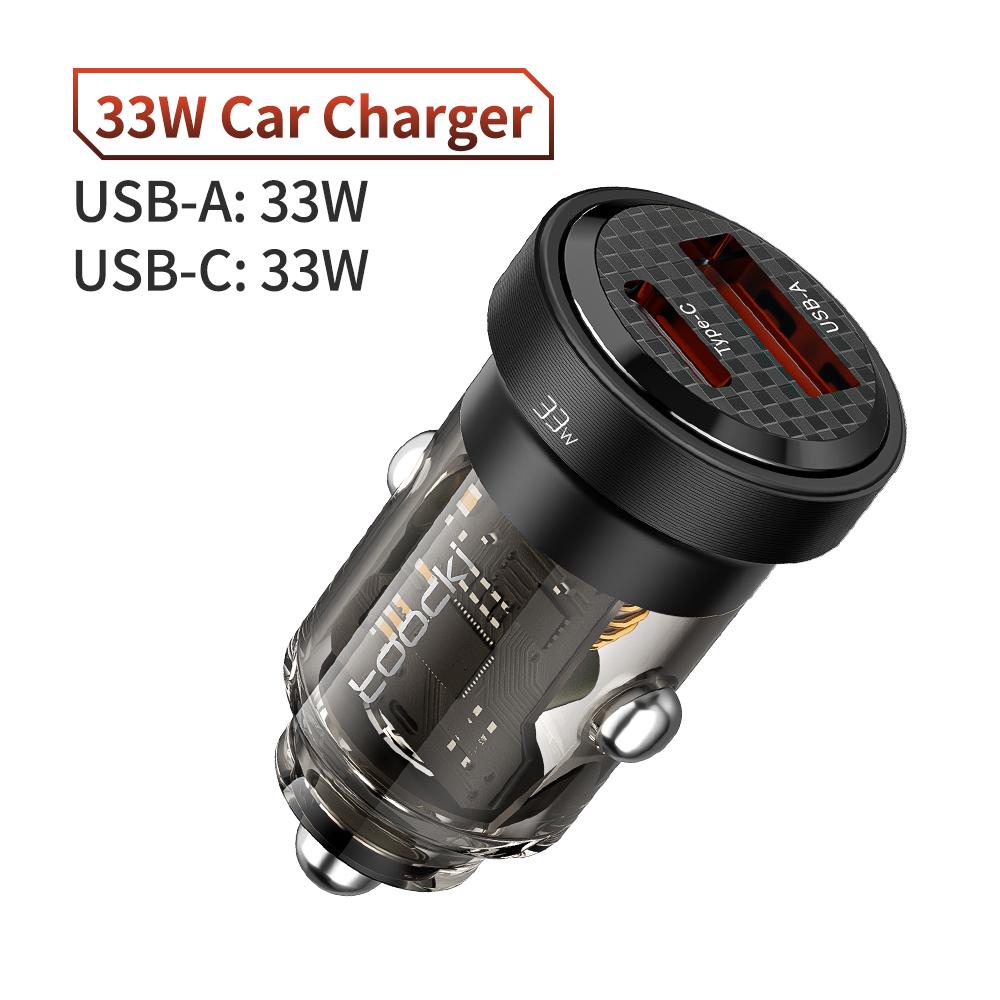 Toocki PD 33W USB Car Charger Fast Charge For iPhone 15 14 13 12 11 ProMax Samsung Huawei Xiaomi POCO Transparent Type C Charger