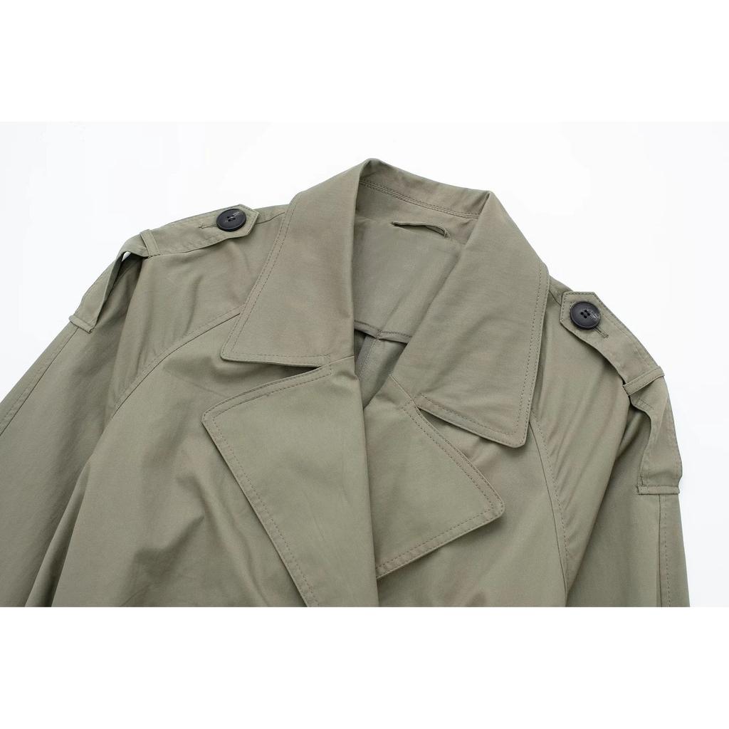 Autumn Spring Women with Belt Solid Double Breasted Trench Vintage Lapel Neck Long Sleeves Female Chic Lady Jacket