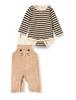 Shishunon Suit Pants Set, Bodysuit and Overalls Set, Shishunon 2-Piece Set, Striped Animal Design, Baby, Beige, Size 70