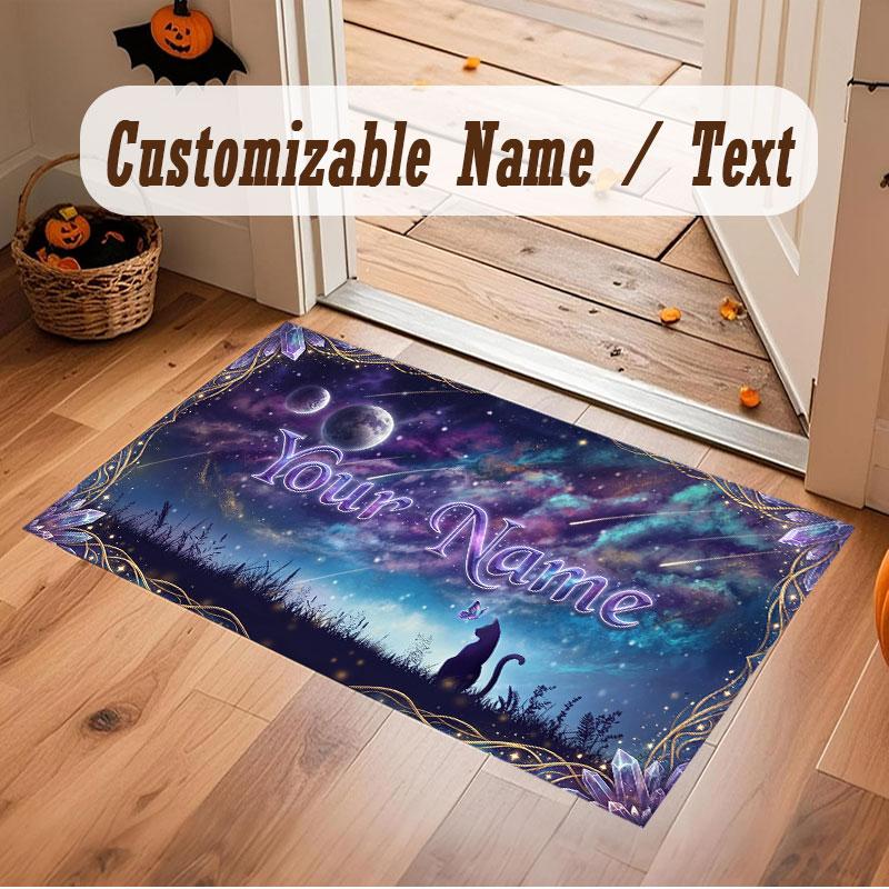 Cat Theme Crystal Velvet Floor Rug Personalized Custom Name Text Warm Carpet Home Decoration
