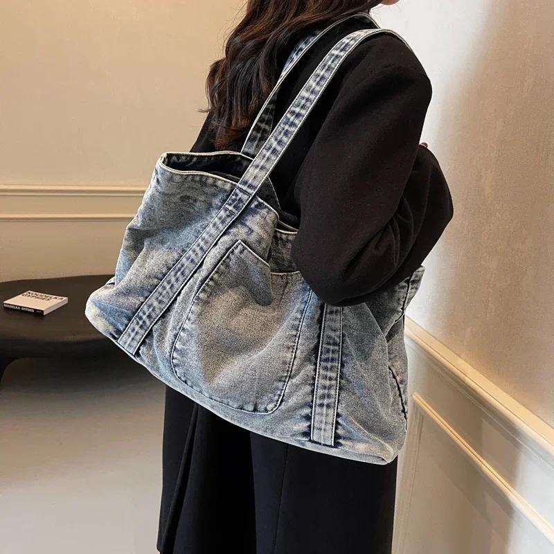 Advanced leisure versatile bags hot sale large capacity denim bag durable resistant simplicity single shoulder bag
