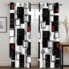 Black White Abstract Geometric Blocks Cube Red Curtains Suitable for Living Area Kids Bedchamber Bathroom Kicthen Door Home Decoration