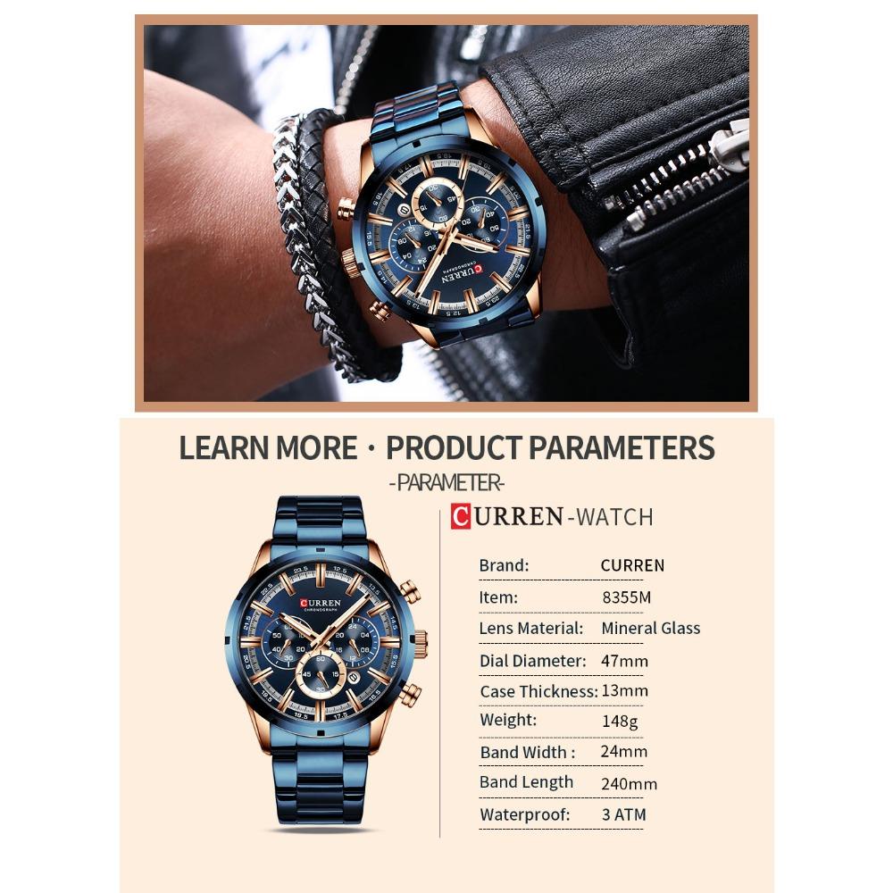 Curren Herrenuhr Blaues Zifferblatt Edelstahlarmband Datum Herren Business Herrenuhren Wasserdicht Luxus Herren Armbanduhren für Herren