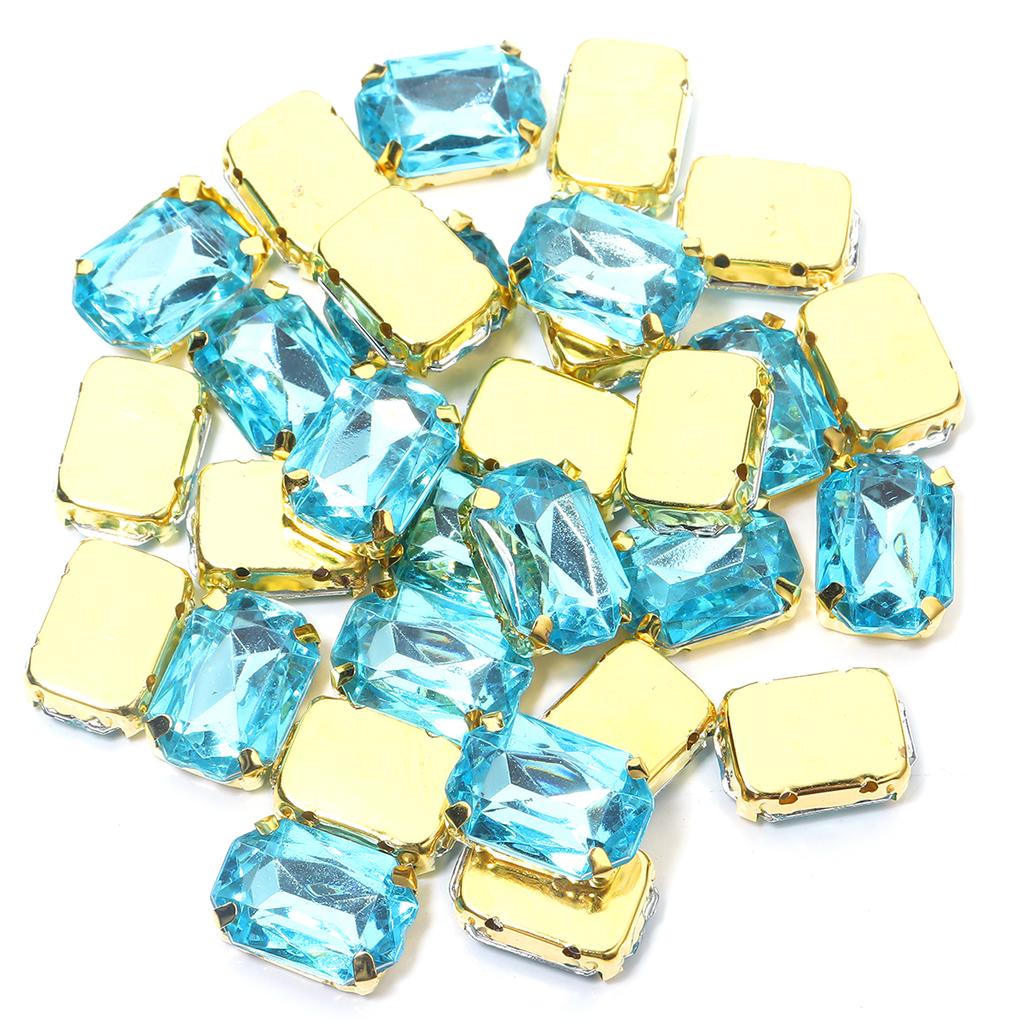 30pcs/lot Square Acrylic Rhinestone Beads Stainless Steel Gold Bottom Sew On Rhinestones For DIY Clothing Headwear Jewelry Decor