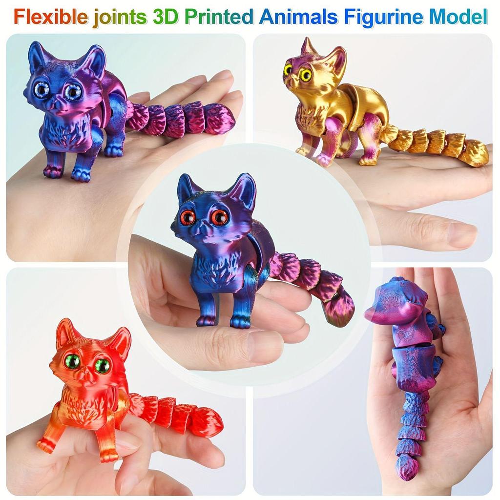 3D Printed Movable Kitten Skeleton Desktop Pet Model - Decompression Toy