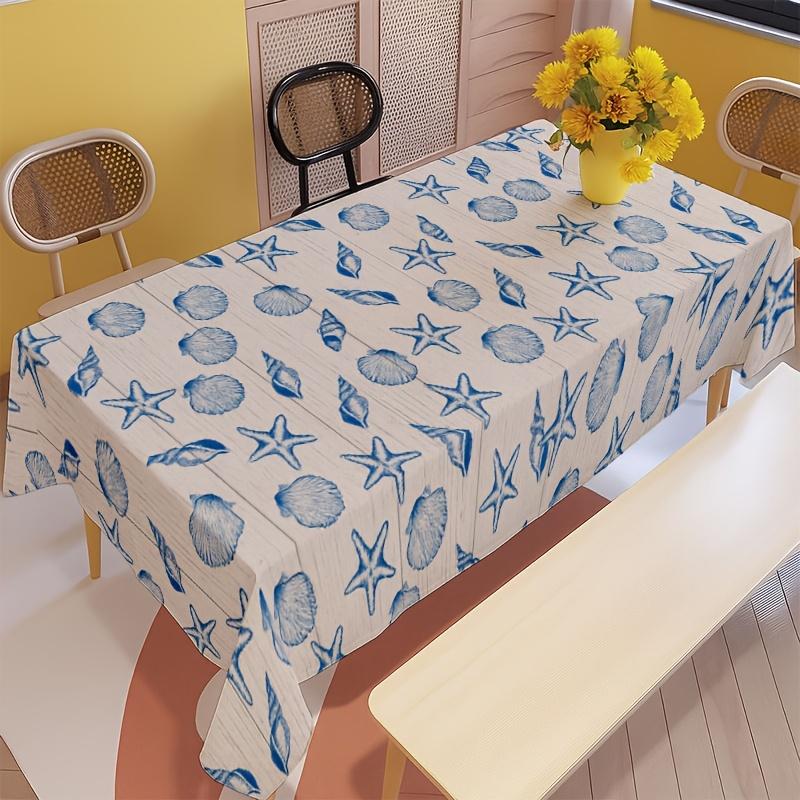 1pc Soft, Stylish, and Beautiful Ocean Seashell and Starfish Pattern Tablecloth, Machine Washable and Easy to Clean, for Dining Table / Coffee Table /