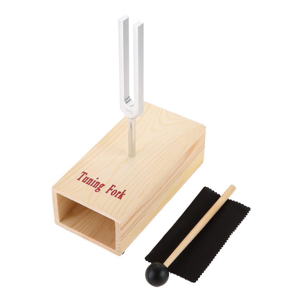 Dreld A440Hz Tuning Fork, Guitar Tuner with Resonator Box, Wooden Box and Mallet, Hammer Healing Accessories, Rubber Mallet Set, Standard Tone,
