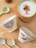 Japanese Hand Painted Ceramic Rice Bowl Cartoon Underglaze Bamboo Hat Design for Kids Meals Home Use Cute Gift Set
