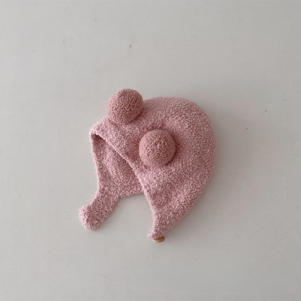 Autumn and Winter New Baby Ear Protection Hat Warm and Cold Resistant Hat Comfortable Baby Double Ball Soft Glutinous Headband Hat