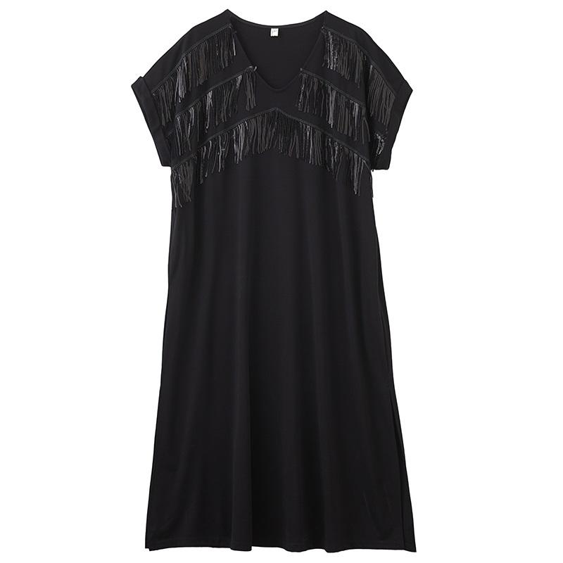 Short Sleeve Plus Size Black Vintage New In Dresses for Women Casual Loose Long Summer Dress
