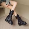 Women's Mid-calf Boots High Quality Leather Casual Boots Height Increase Platform Boots Lace Up Thick Heeled Booties Botas Mujer