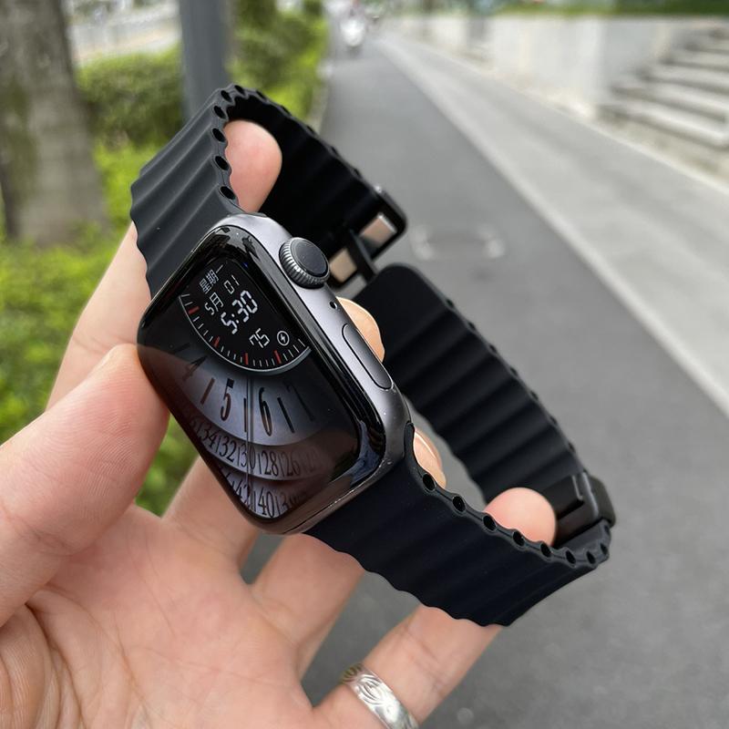 Ocean Strap for Apple Watch S10- Silicone Sport Magnetic Buckle Watch Band for iWatch 10/9/8/7/6/5/4/3/2/1/se/Ultra/Ultra2 49mm 46mm 45mm 41mm 40mm