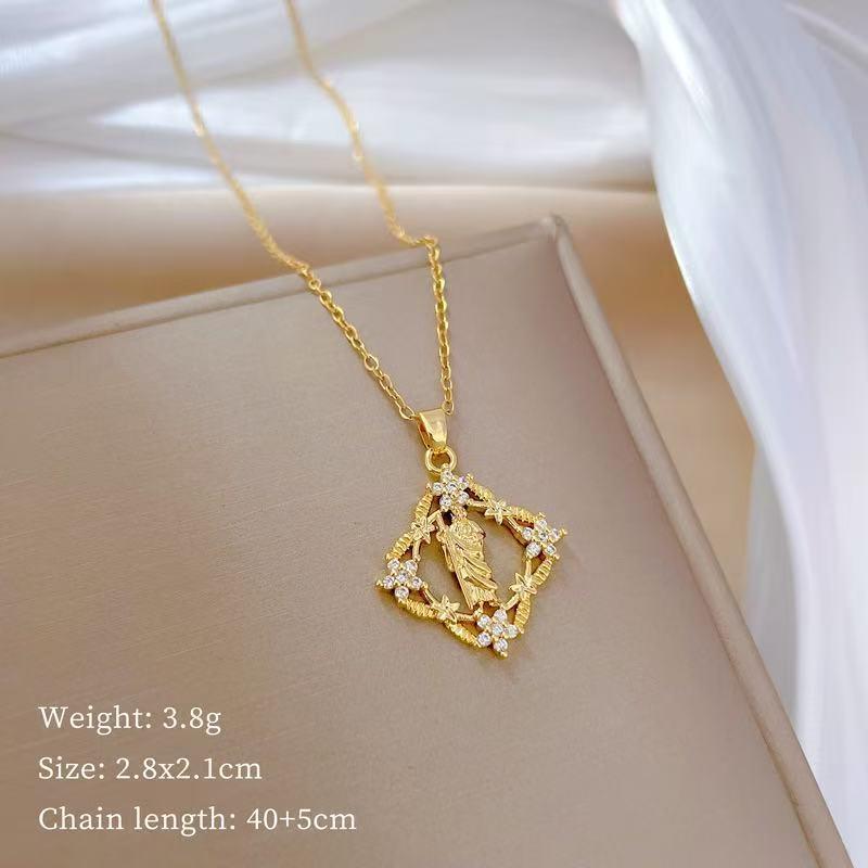 Gold Plated Maria Necklace Cubic Zircon Heart Choker For Women Mary Titanium Steel Chain Religious Jewelry
