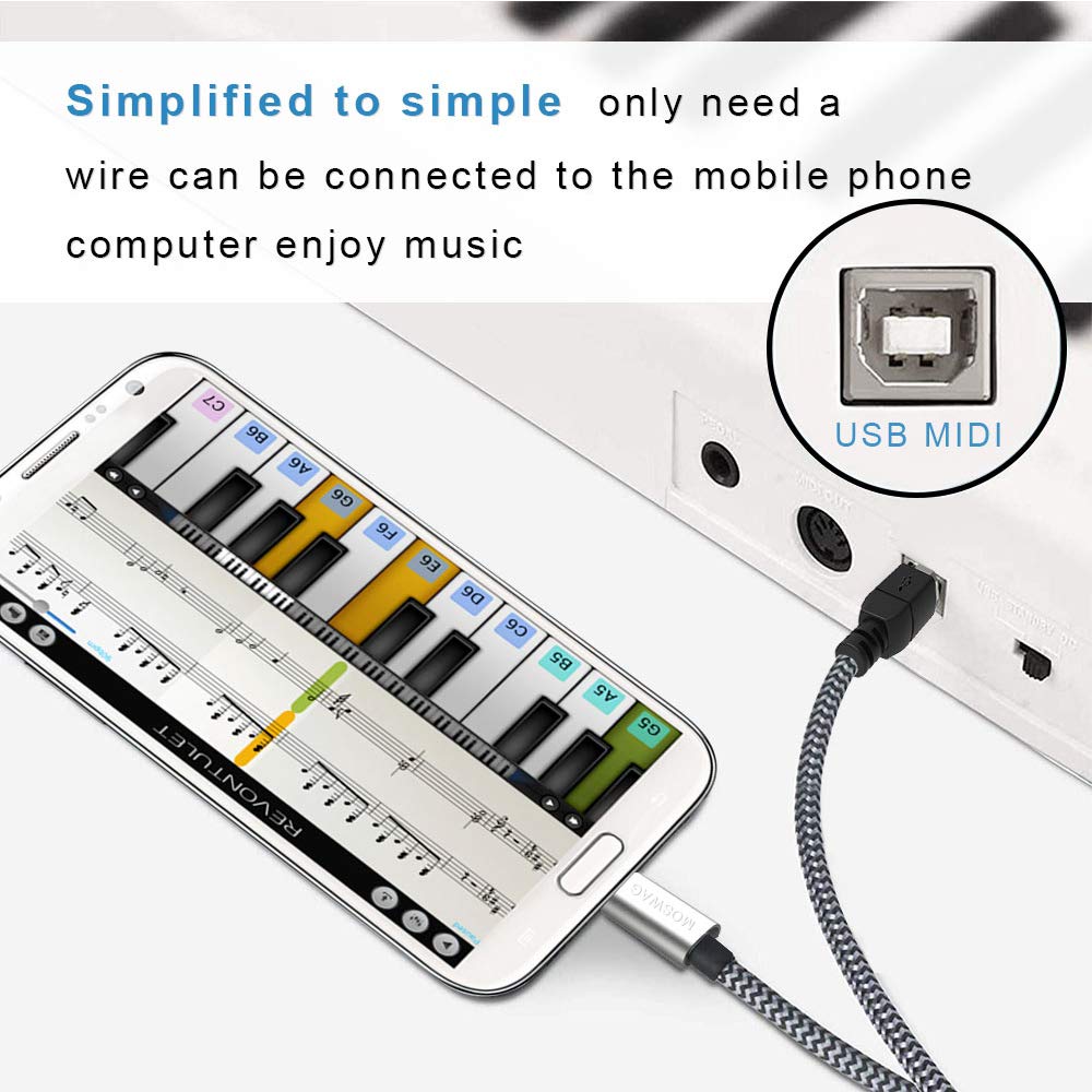 Cabo de Conversão USB MIDI MOSWAG 2m Cabo USB Tipo C para Impressora Aplicável a DAC de Áudio Mixer MIDI Eletrônico DJ FAX (USB-A-USB-B) (2 metros) Teclado,