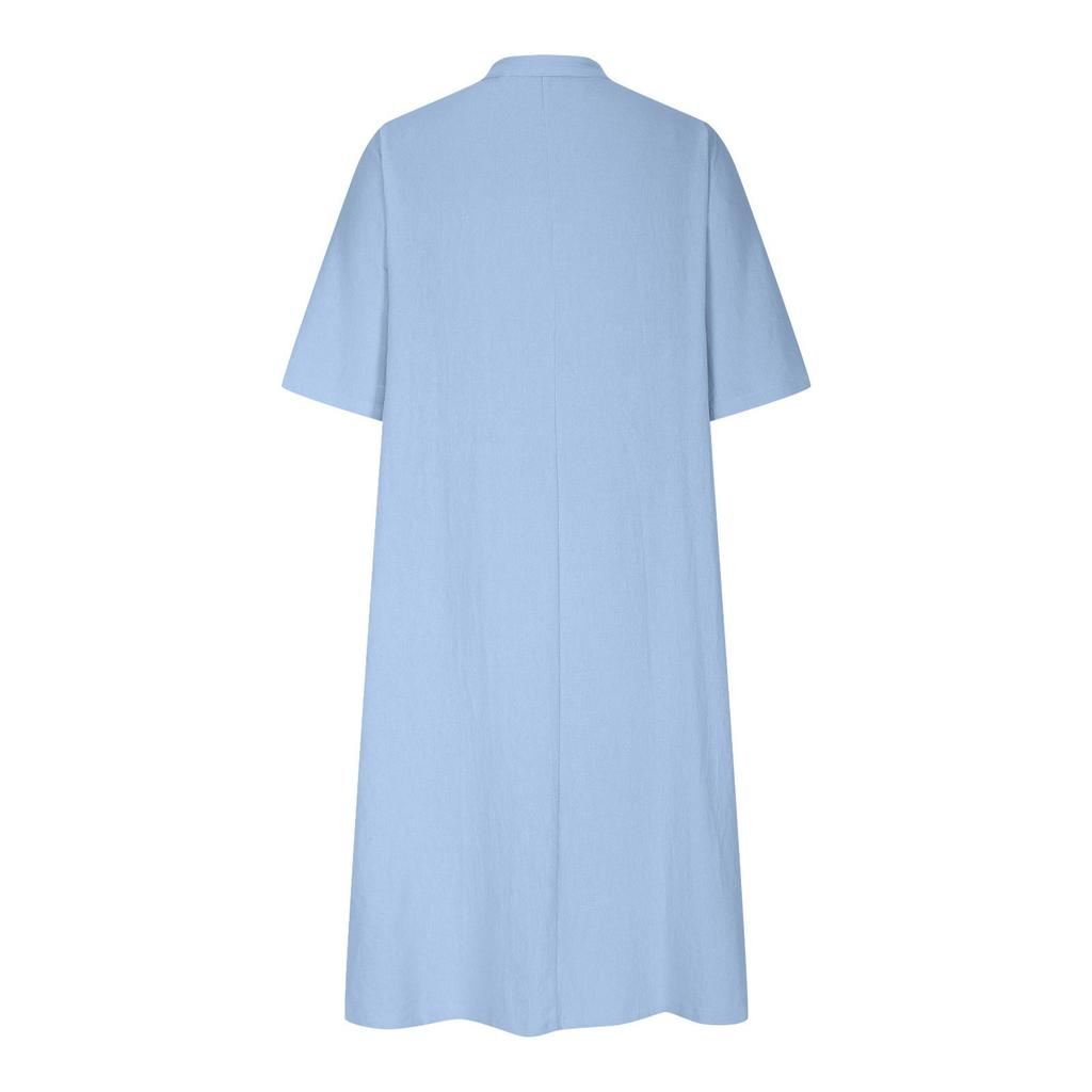 LYRIA Solid Color Women's Dress Mid-length V-neck Half-sleeved Daily Wear Women Dress Pockets 5XL