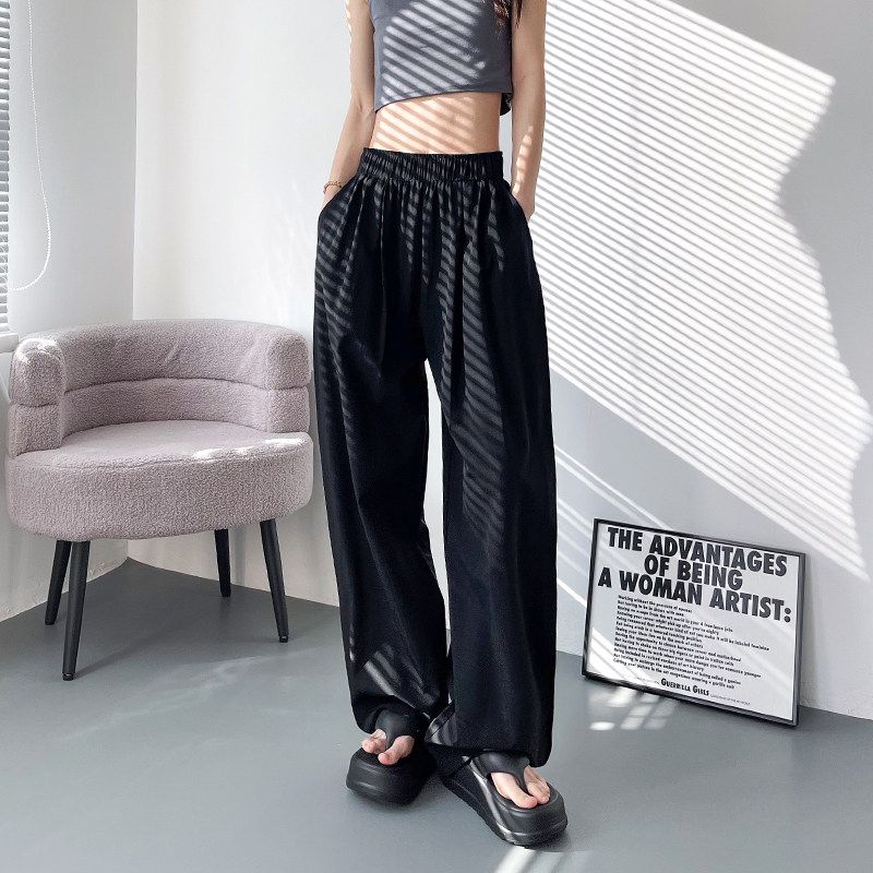 

Thin Wide-Leg Pants Women s Summer Plus Size Plus Size Ladies Loose Slim Looking Sports Casual Pants High Waist Idle Style Yamamoto Pants Little Black Man Plus Size m