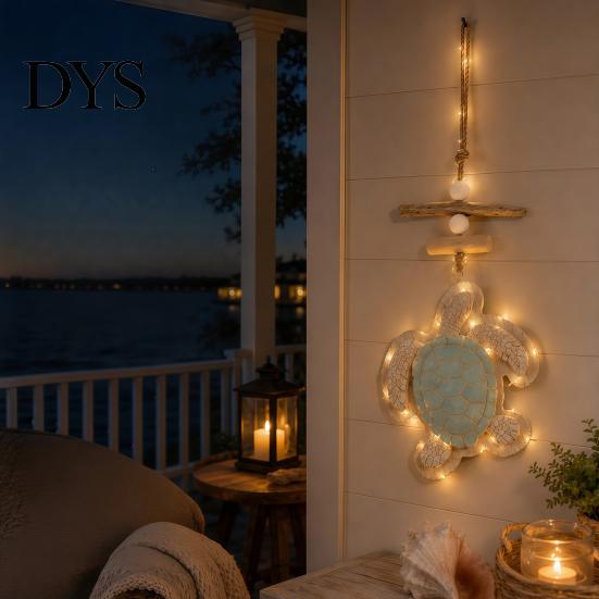 Beach Themed Home Decor Lighted Wooden Sea Turtle Wall Decor, Beachy with Warm LEDs, Decorative Sign Luminous Coastal Nautical Hanging for Balcony
