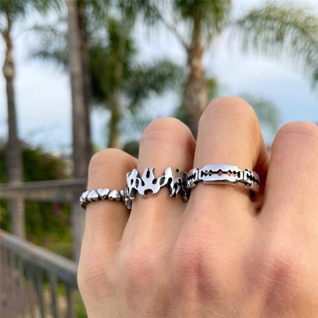Hip Hop Rock Gold Color Chain Rings Set Girls Punk Geometric Sleek Minimalist Finger Rings Women Trend Jewelry Accessories Celebration Party Event