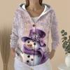 Women's Fashion Casual Sweater Button-Up Print Cardigan  Hooded Jacket